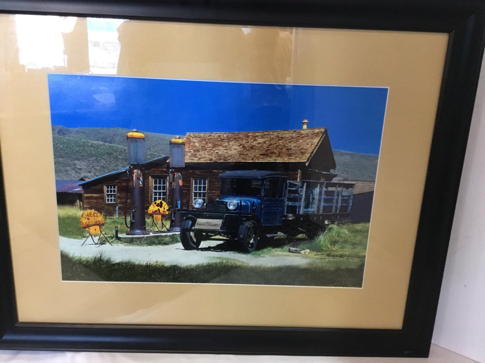 Signed Print Green/Brown Truck Cabin Framed Art
