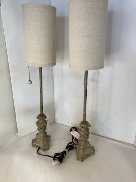 Greige Wood/Metal Pair Lamp Set