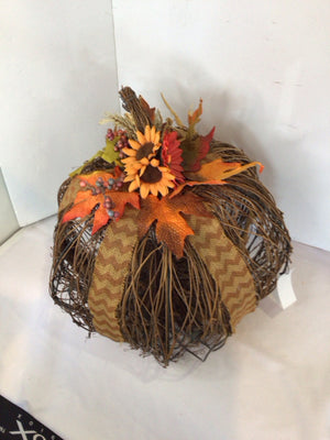 Fall Brown/Orange Grapevine Pumpkin Pre-Lit Holiday Item