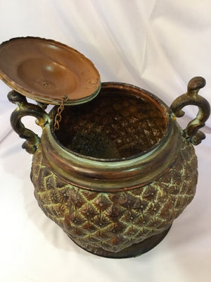 Vintage Brown/Blue Metal Urn