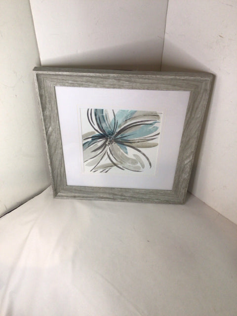 Gray/Aqua Floral Framed Art