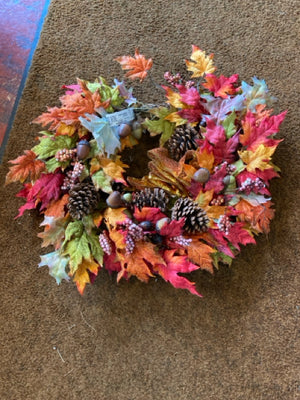 Wreath Brown/Orange Silk Leaves Pinecone Holiday Item