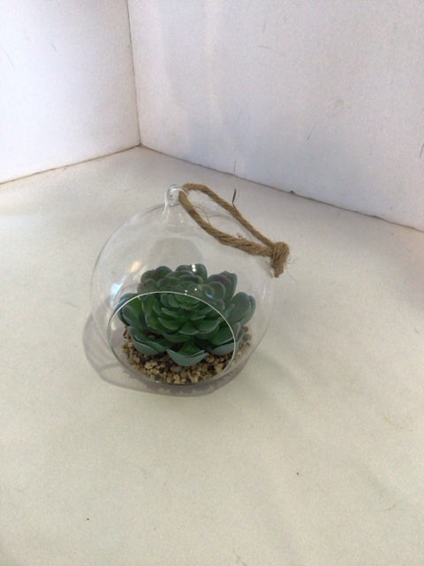 Hanging Green Glass Succulent Faux Plant
