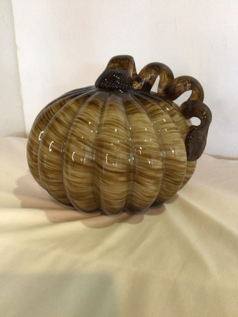 Fall Brown/White Blown Glass Pumpkin Swirl Holiday Item