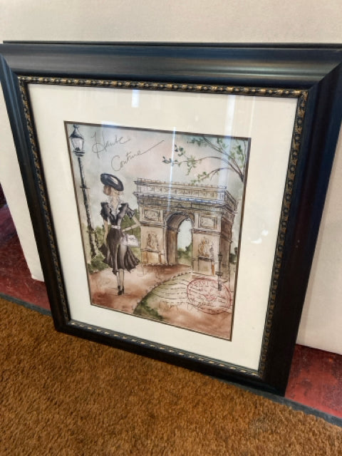 Signed Black/Green Paris Framed Art