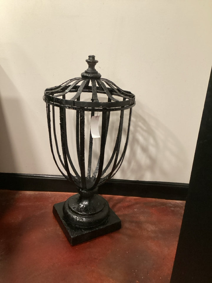 Vintage Cage Black Wrought Iron Urn
