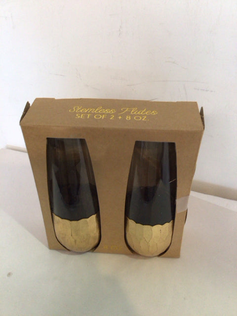 Stemless Gold/Clear Glass Glasses