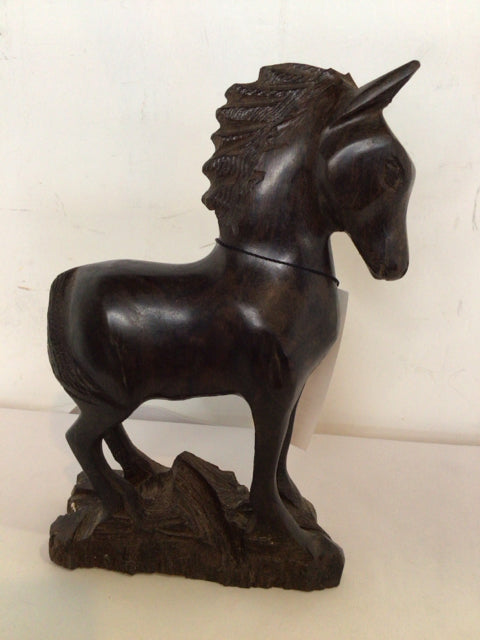 Carved Brown Wood Horse Figurine