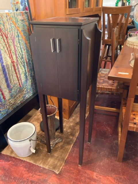 Ethan Allen Tall Brown Wood Jewelry 2 Door Cabinet
