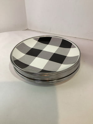 Pottery Barn Set of 8 Black/White Enamelware Checkered Plate Set