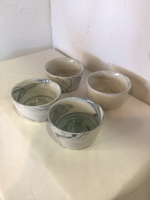 Dip Gray/White Porcelain Marbled Set of 4 Bowl