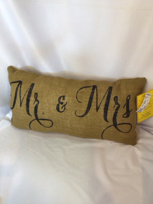 Tan/Black Burlap Mr & Mrs Pillow