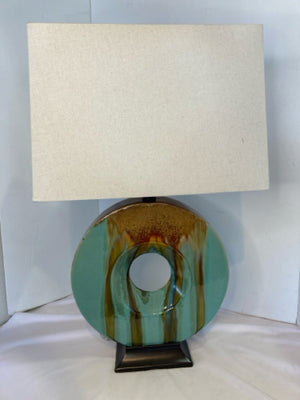 Modern Aqua/Brown Ceramic Circle Lamp