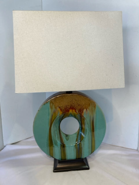 Modern Aqua/Brown Ceramic Circle Lamp
