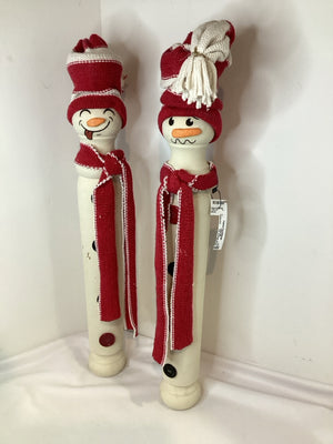 Pair Red/white Wood Snowmen Holiday Item