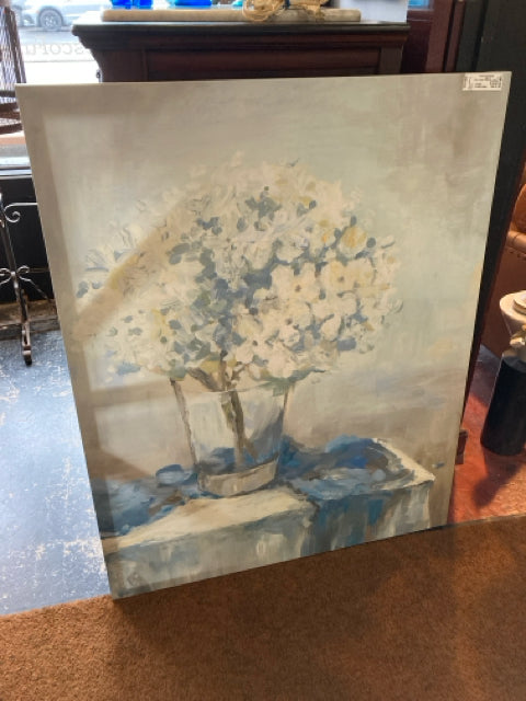 Blue/Gray Flowers In Vase Stretch Canvas Art