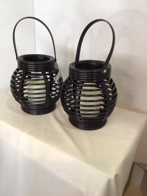 Pair Black Plastic Battery Operated Lantern