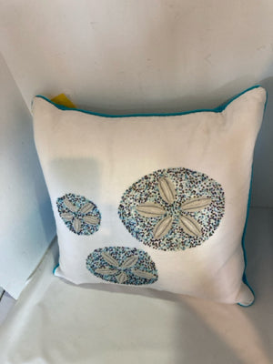 Aqua/White Down Sand Dollar Beaded Pillow