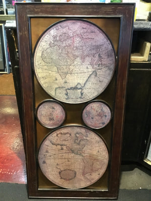 Uttermost Brown Wood Global Map Framed Art