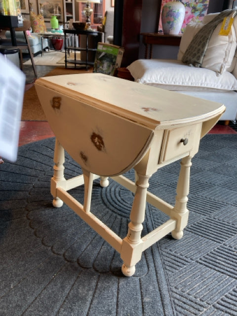 Drop Leaf Wood Side/End Cream Table