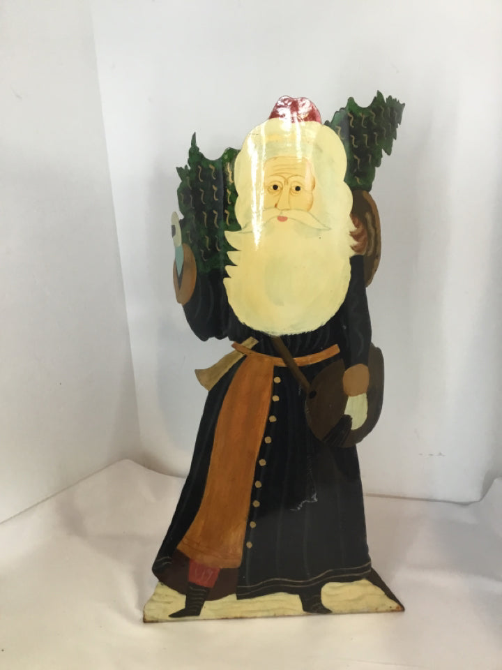 Vintage Outdoor/Outside Black/Green Metal Figure Santa Holiday Item