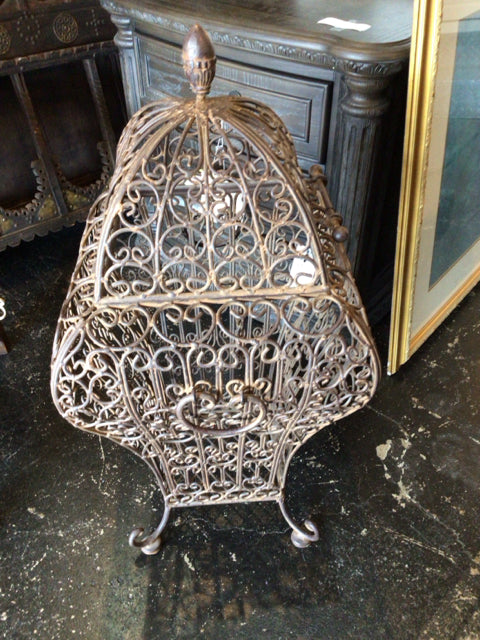 French Bronze Wrought Iron Filigree Urn