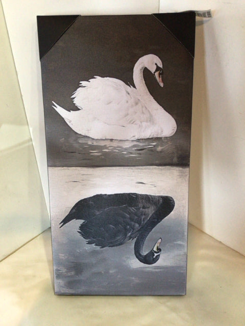 Black/White Swan Stretch Canvas Art