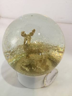 Snow Globe White/Gold Swarovski Crystals Deer Holiday Item