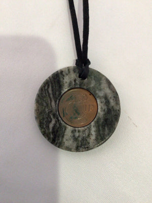 Leather Black/Gray Penny Necklace