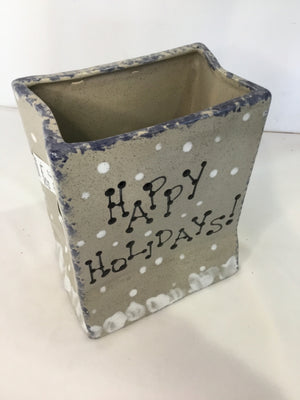 Christmas Gray/blue Ceramic Vase Snowman Holiday Item