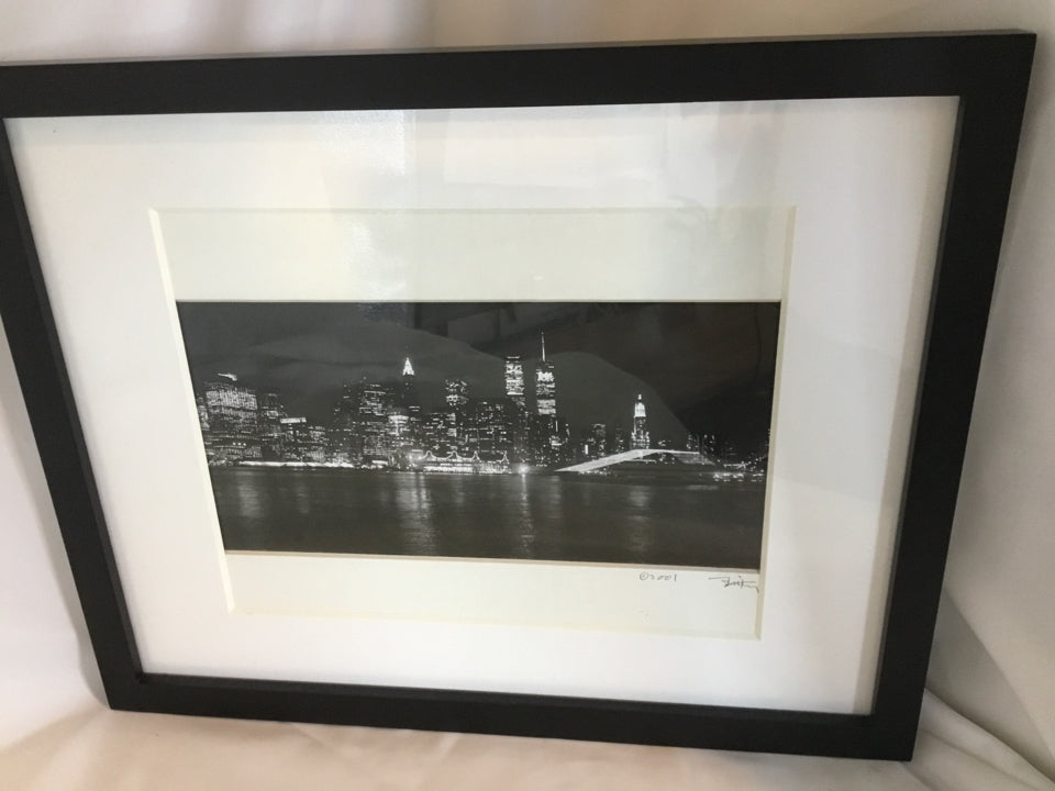 Signed Black/White City Scape Framed Art