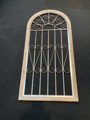 Arched Wood/Metal Window Brown/Silver Wall Decoration Art