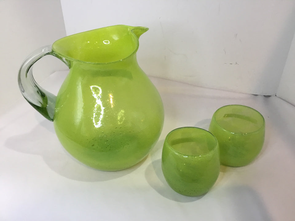 Set of 3 Green Glass Pitcher Set