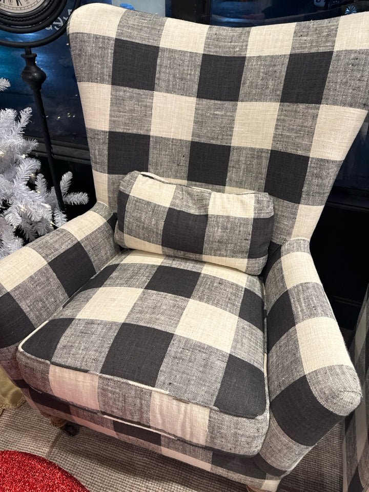 Arhaus Wing Back Cotton Plaid Black/White Chair