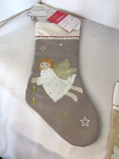 Stocking Tan/White Cotton Angel Holiday Item