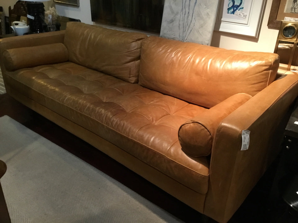 Poly & Bark Mid-Century Leather Brown Sofa