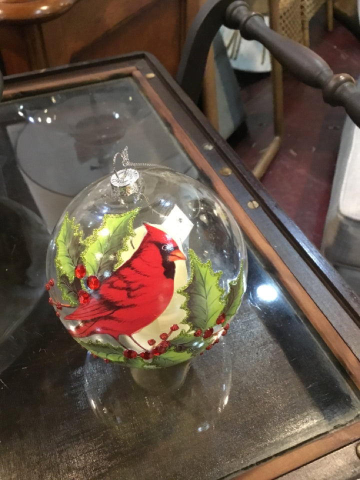 Ornament Clear/Red Glass Cardinal Holiday Item