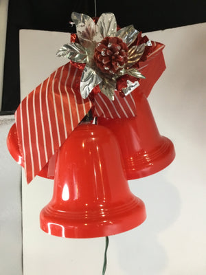 Vintage Electric Red Plastic Bells Light up Holiday Item