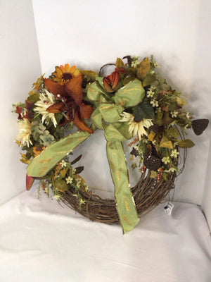 Brown/Green Grapevine Faux Flowers Wreath