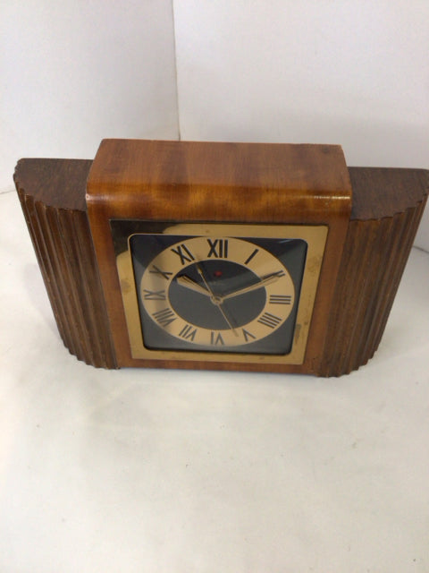 Telechron Vintage Art Deco Brown Wood Mantle Clock