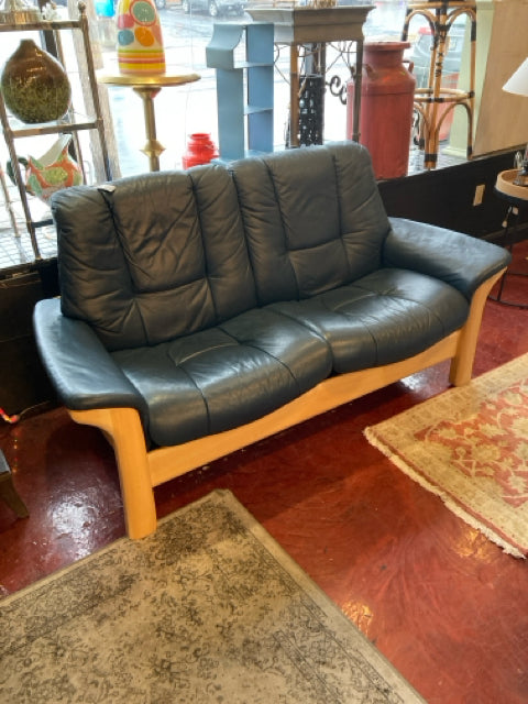 Stressless Mid-Century Leather Blue Loveseat/Love Seat/Sofa