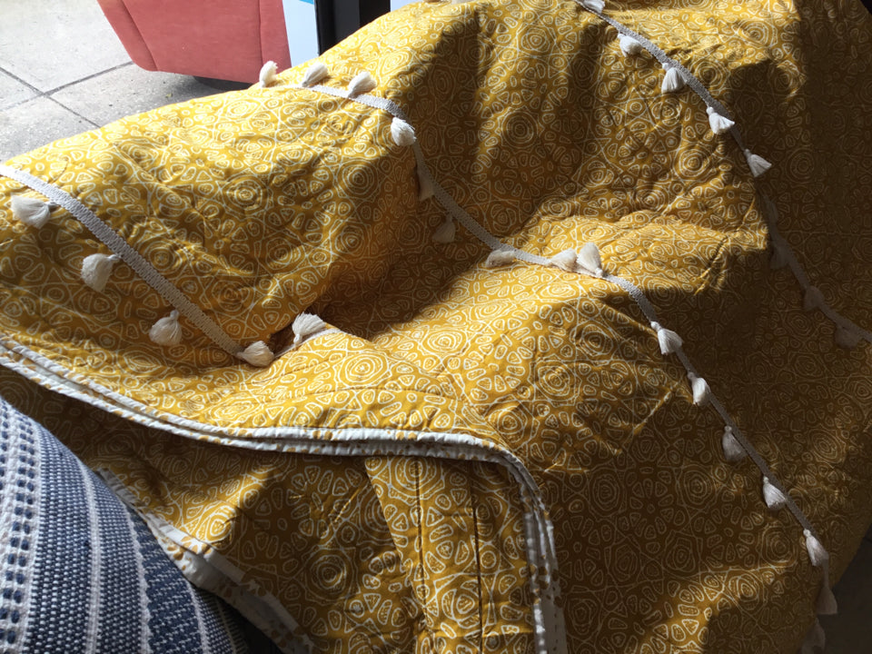 King Horimote Home Bohemian Polyester Reversible Yellow/White Bedding