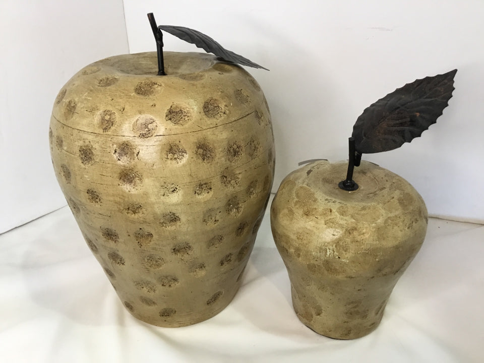 Pair Tan Ceramic Apple 2 Sizes Statue