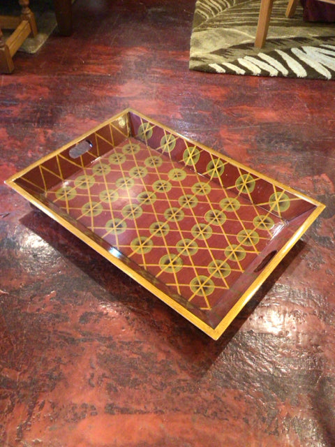John Richard Laquer Red/Gold Wood Tray