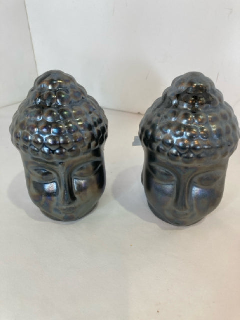 Oriental Gunmetal Ceramic Buddha Pair Statue