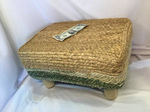 Simple Natural/Green Seagrass Footed FootStool/Ottoman