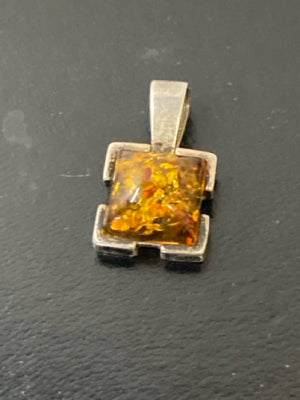 Sterling Silver Square Amber Pendant