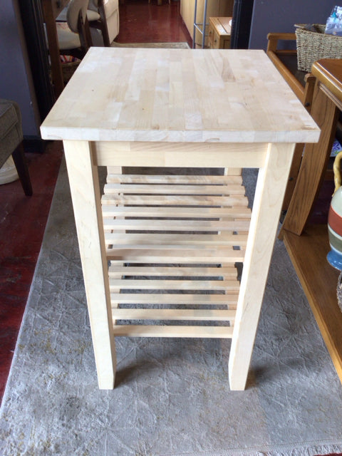 On Wheels Butcher Block Top Light Wood Cart