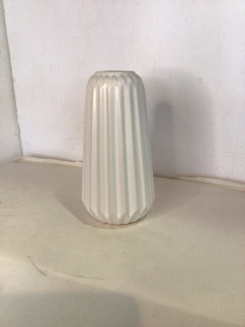 White Ceramic Ribbed Vase