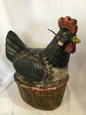 Vintage Black/Red Pottery Chicken Statue